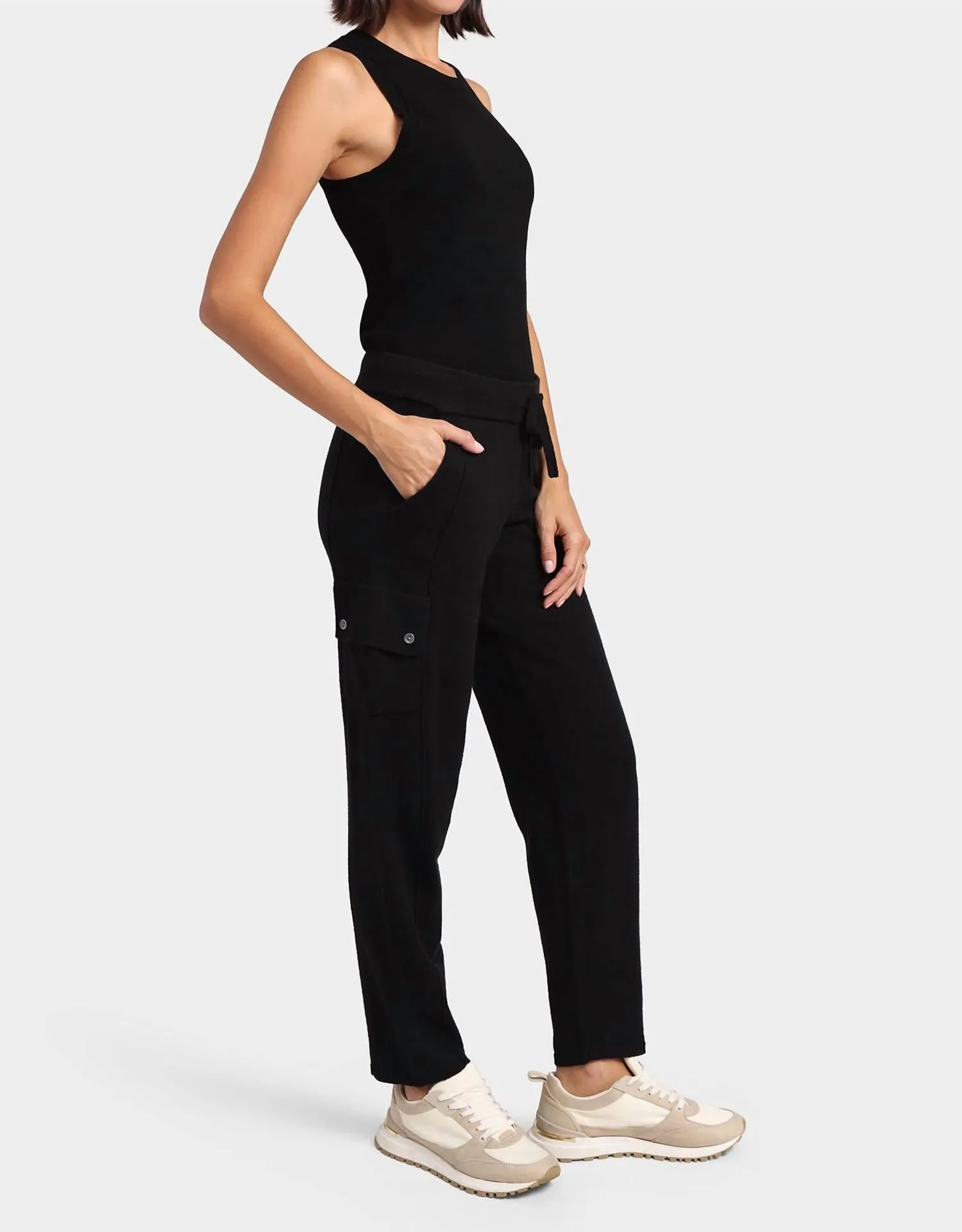 Cotton Cashmere Cargo Pant In Black Charcoal