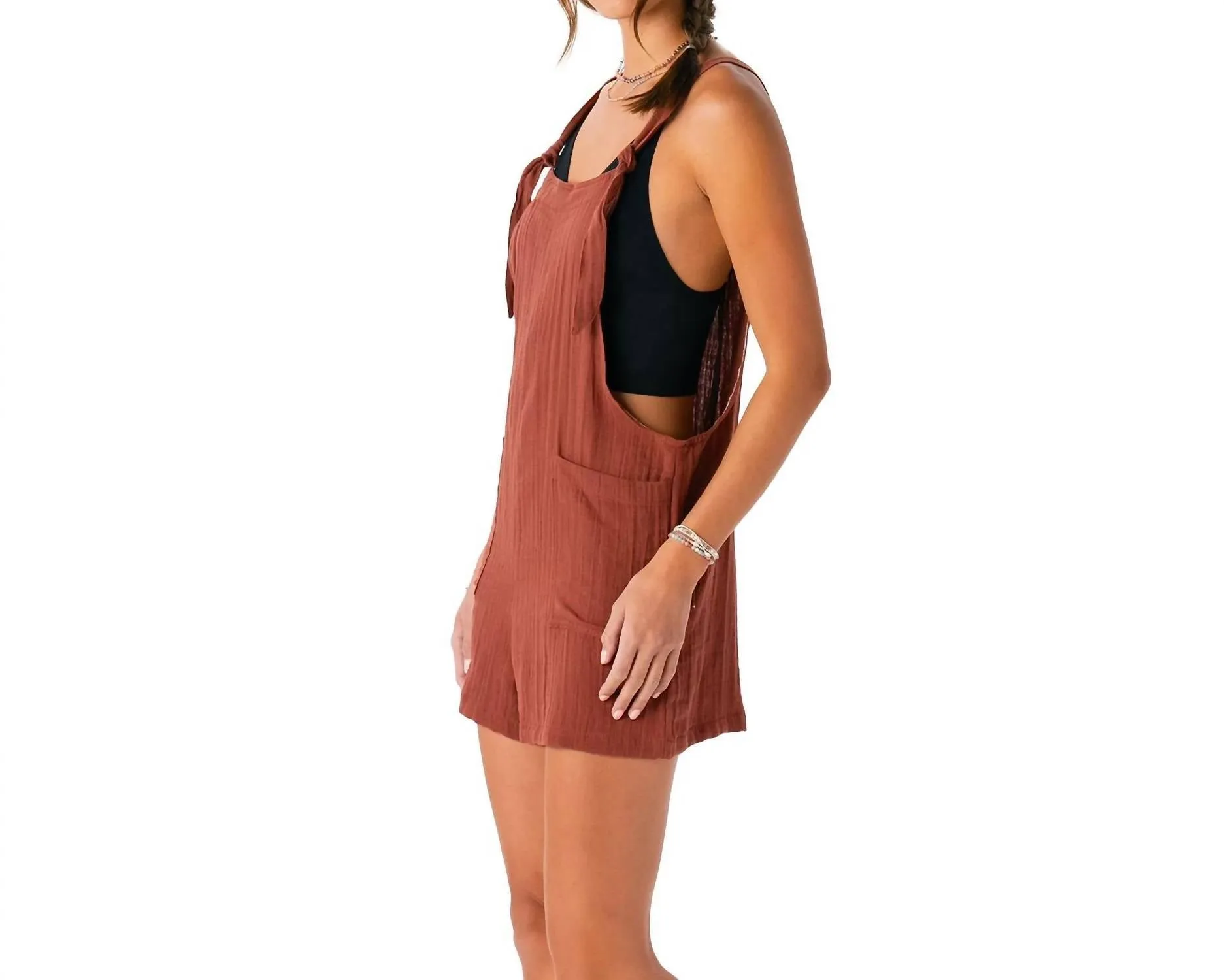 Cotton Romper In Nutmeg