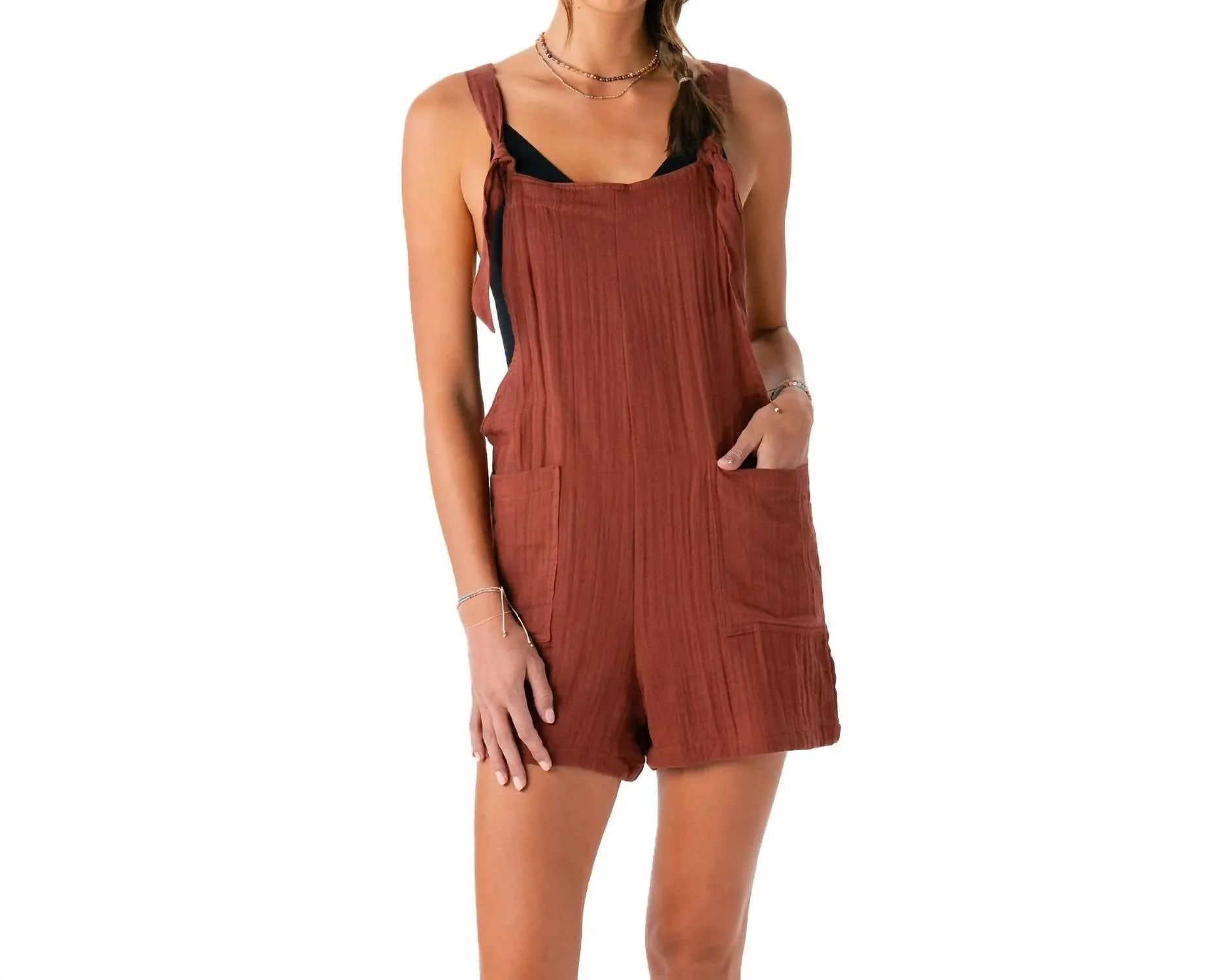 Cotton Romper In Nutmeg