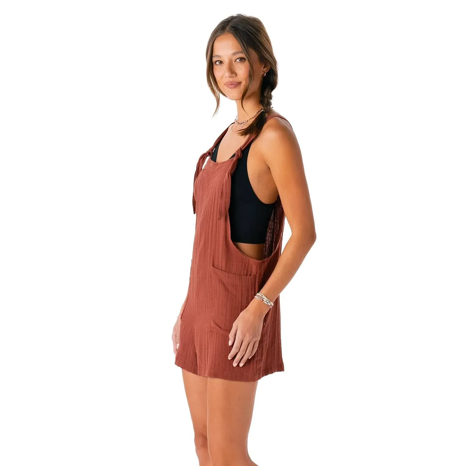 Cotton Romper In Nutmeg