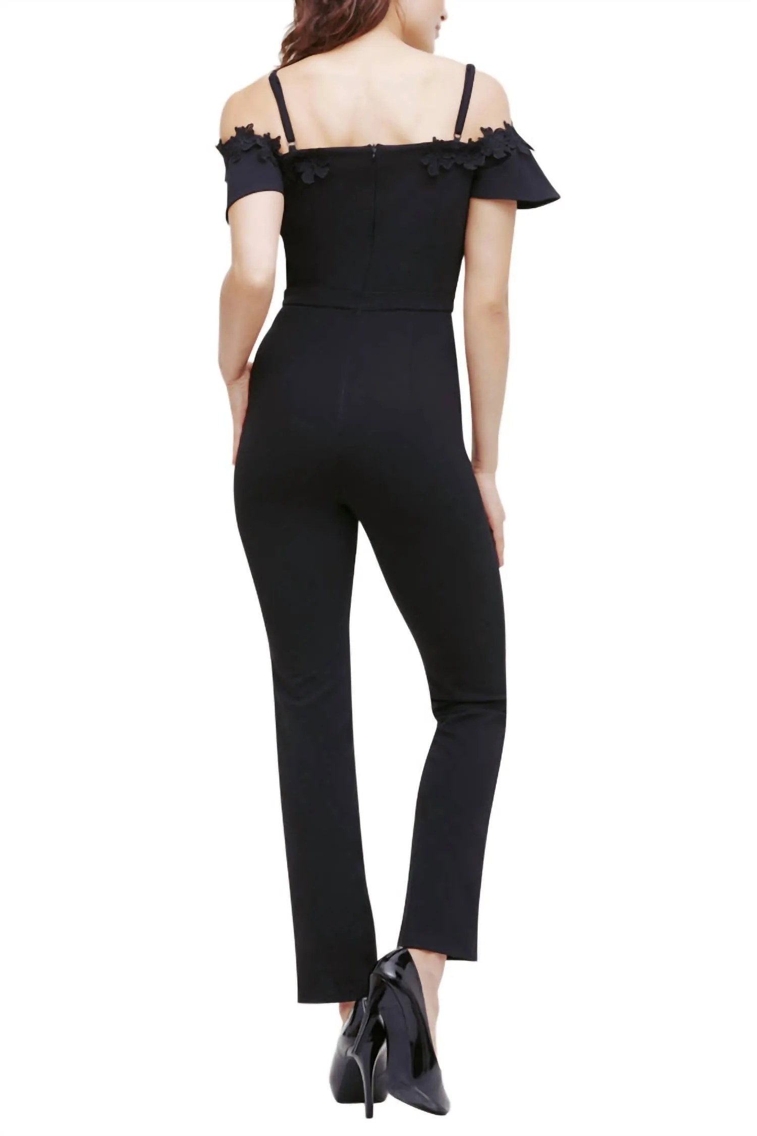 Crepe Scuba Cold Shoulder Jumpsuit In Black
