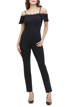 Crepe Scuba Cold Shoulder Jumpsuit In Black