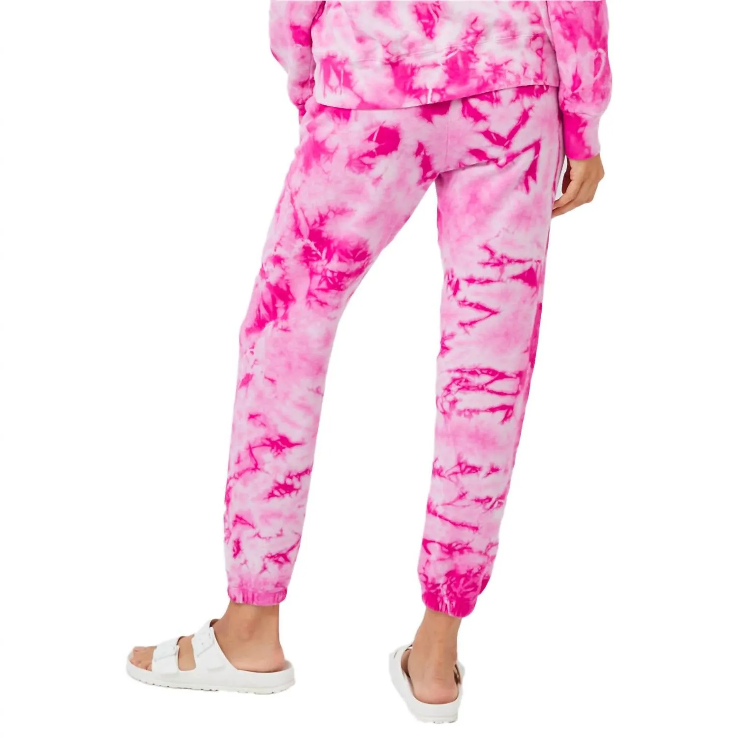 Crystal Tie Dye Boyfriend Sweats In Fuchsia Tie Dye