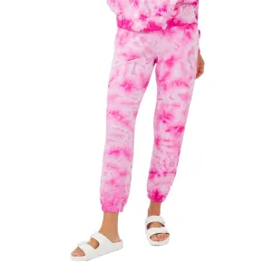 Crystal Tie Dye Boyfriend Sweats In Fuchsia Tie Dye