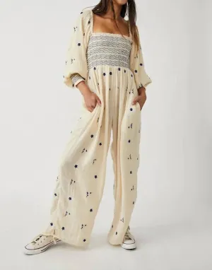 Dahlia Embroidered Jumpsuit In Washed Out