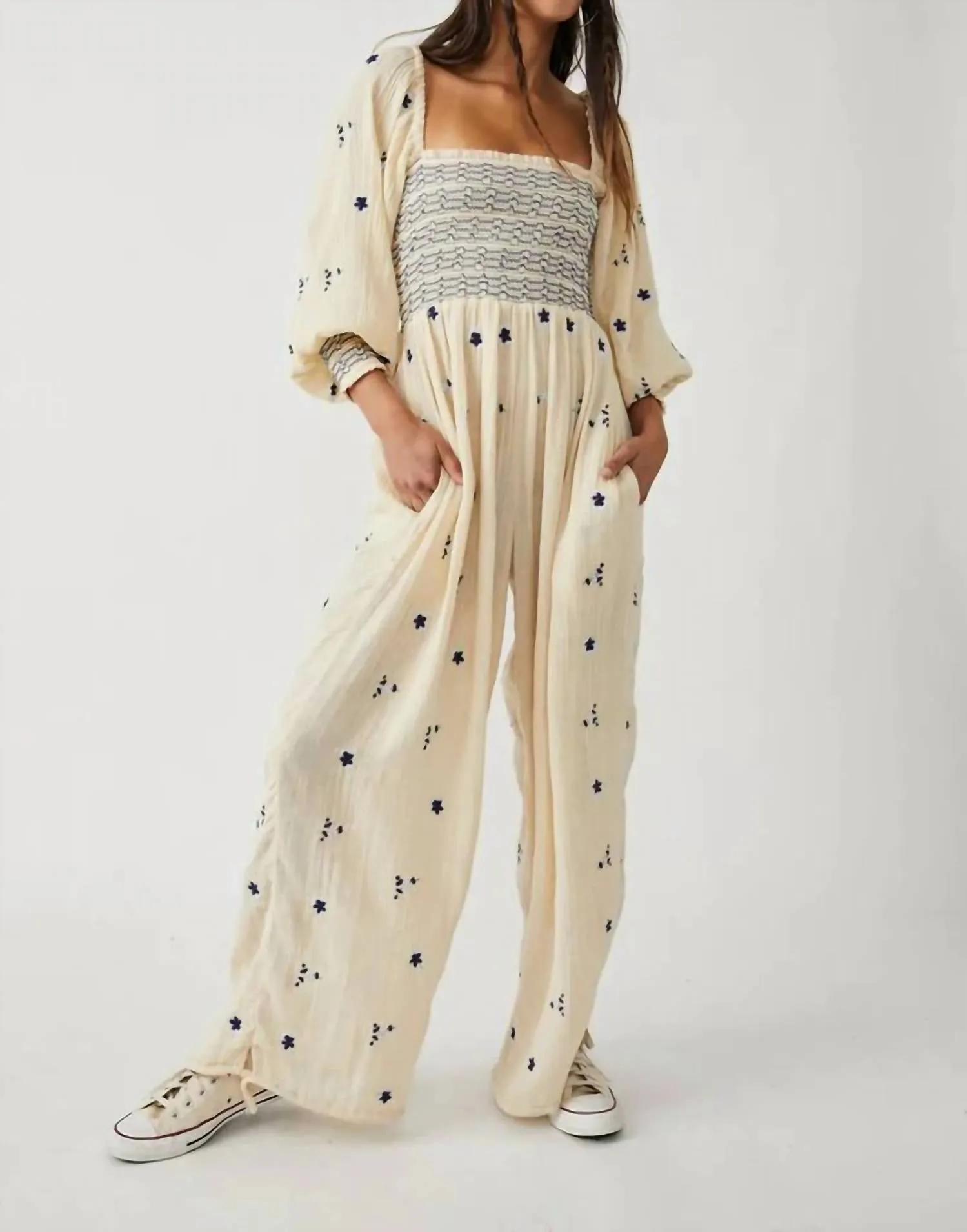 Dahlia Embroidered Jumpsuit In Washed Out