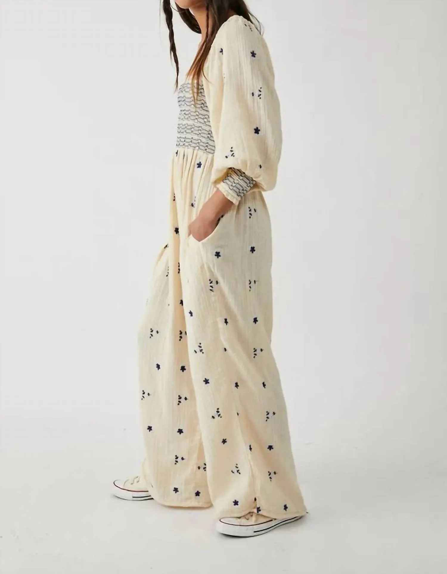 Dahlia Embroidered Jumpsuit In Washed Out