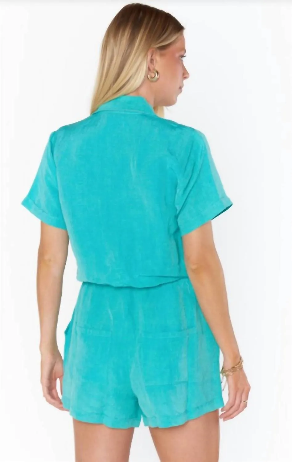 Daylight Romper In Teal Linen