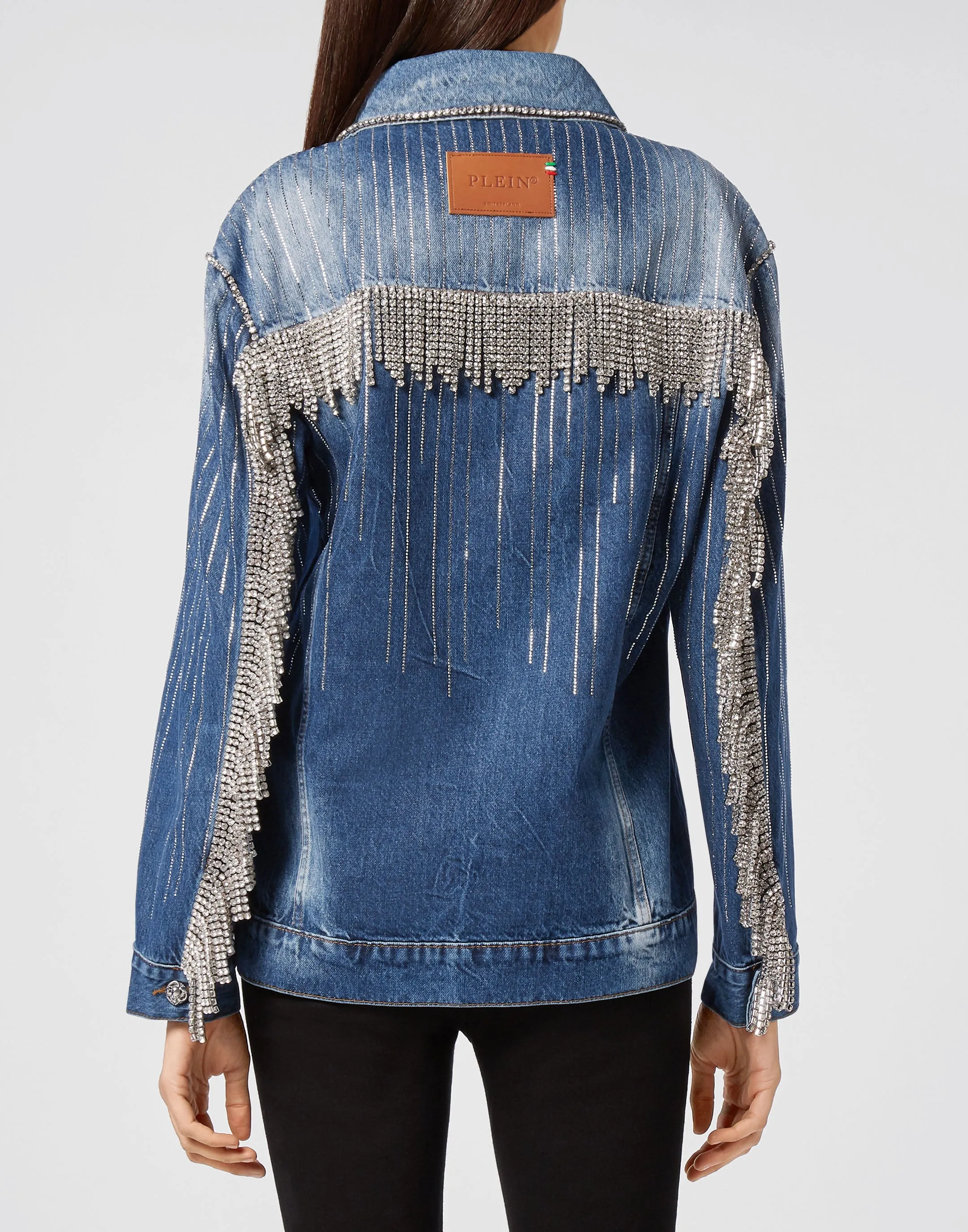 Denim Jacket Crystal Fringe