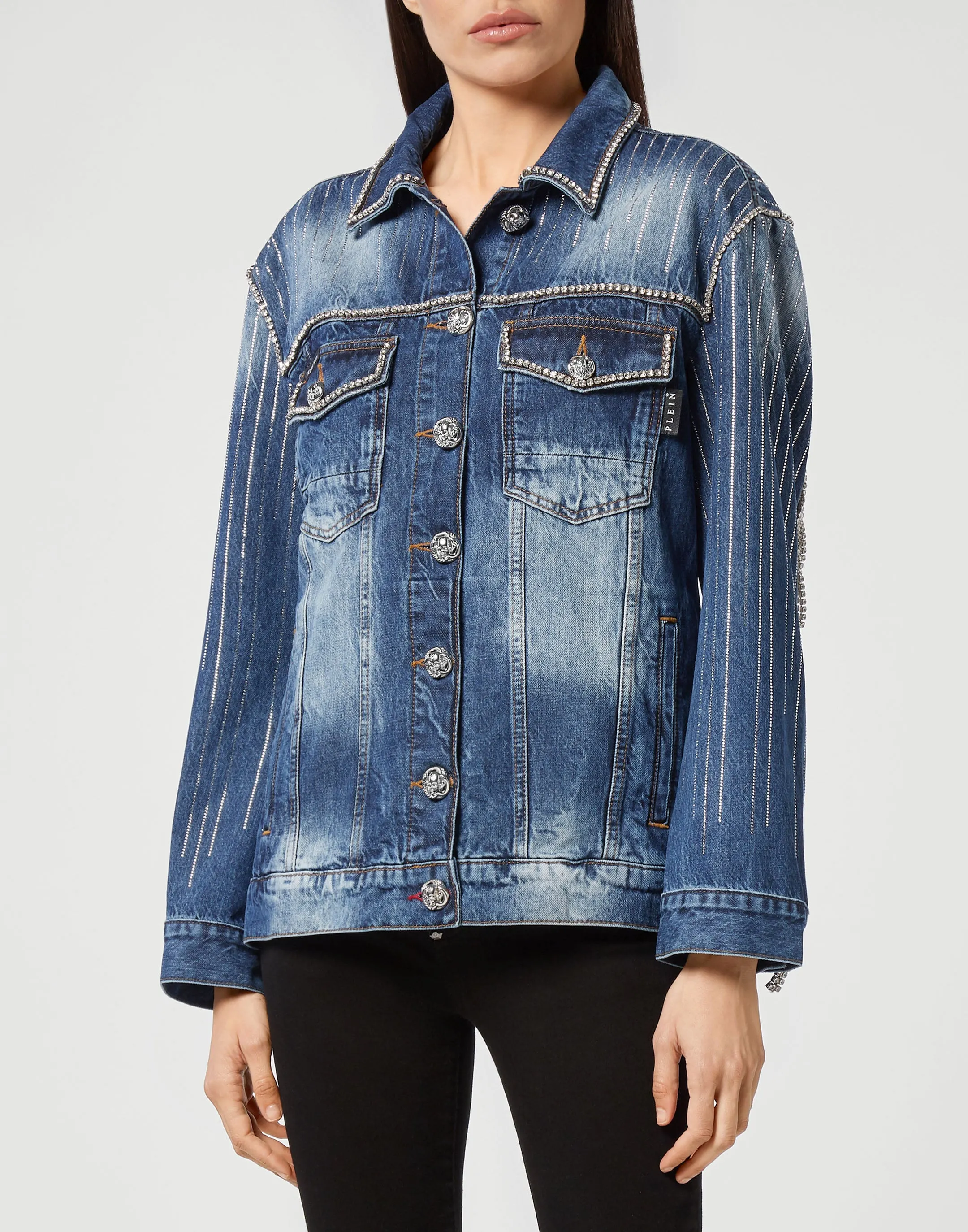 Denim Jacket Crystal Fringe