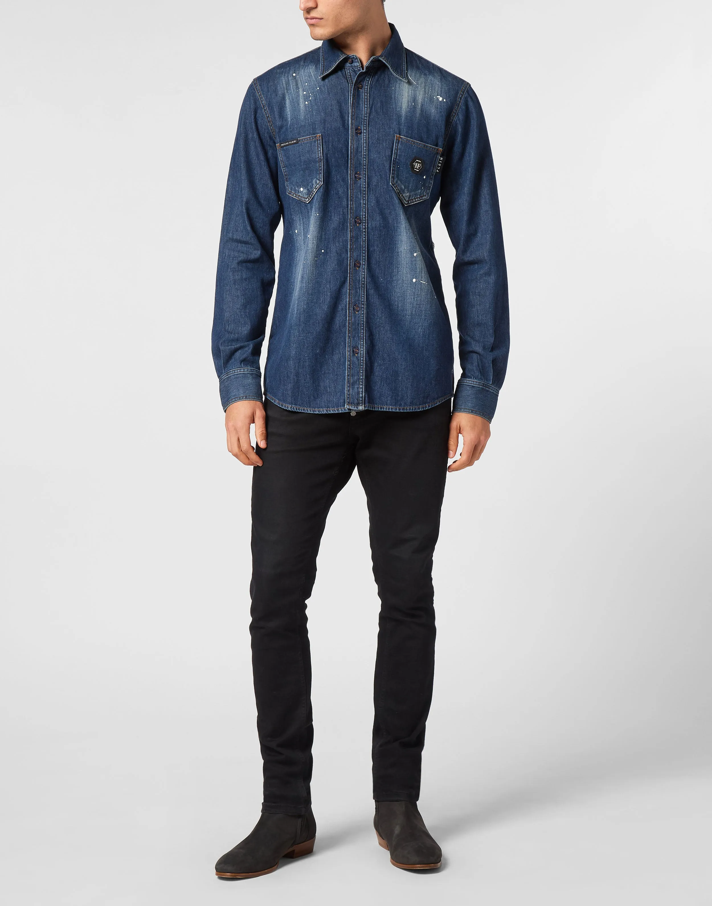 Denim Shirt Long-Sleeve Skull&amp;Bones