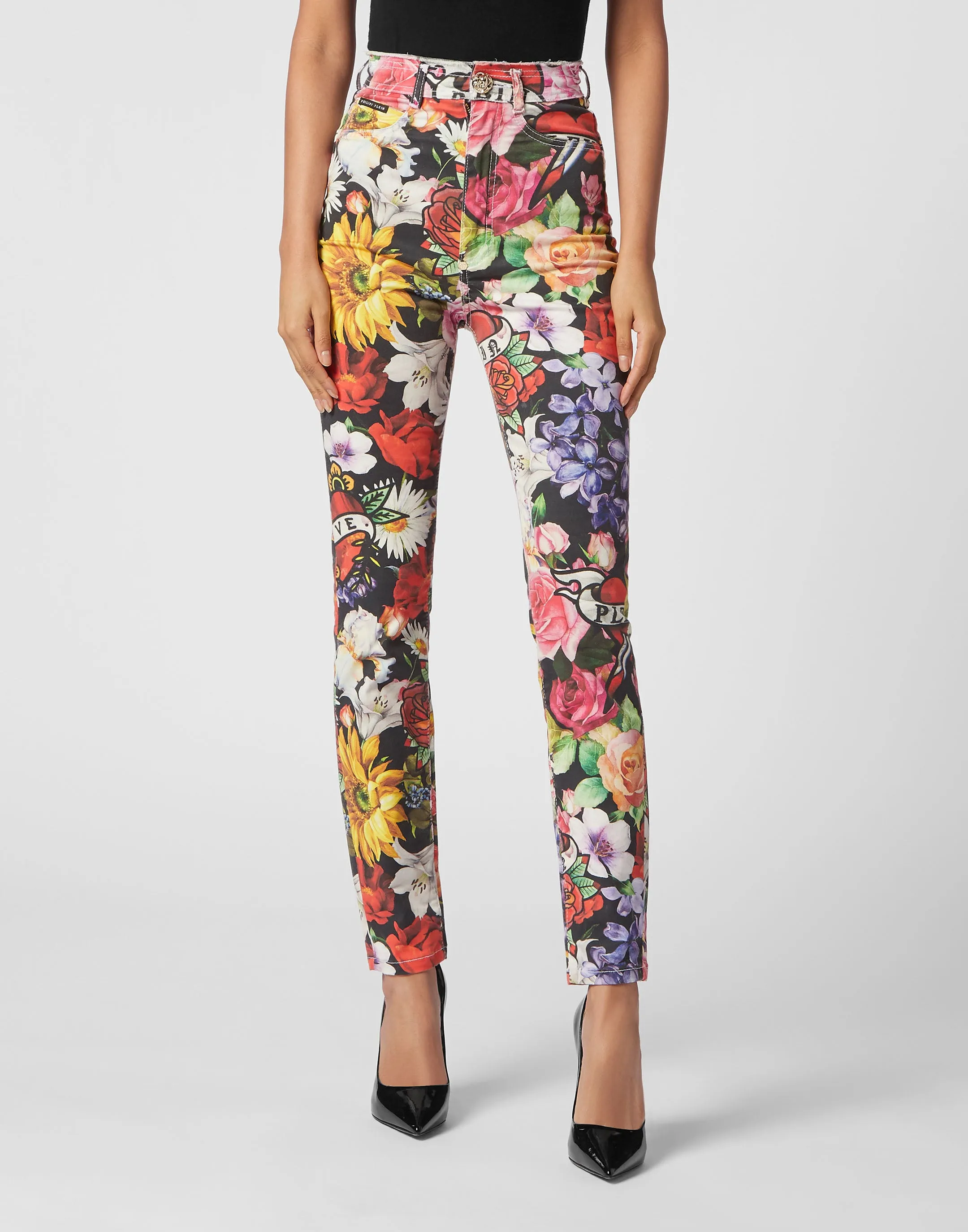 Denim Super High Waist Jeggings Love Flowers