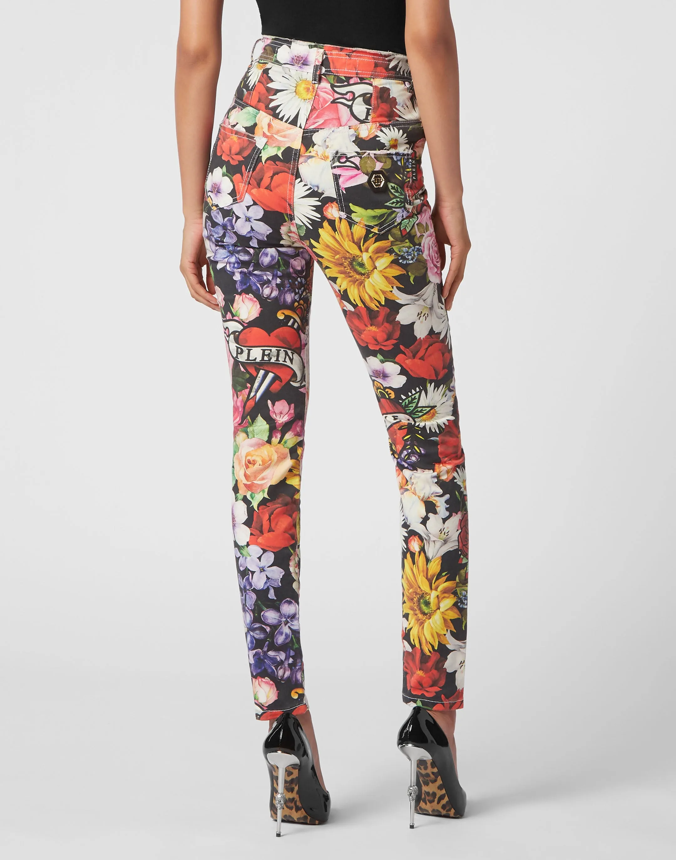 Denim Super High Waist Jeggings Love Flowers