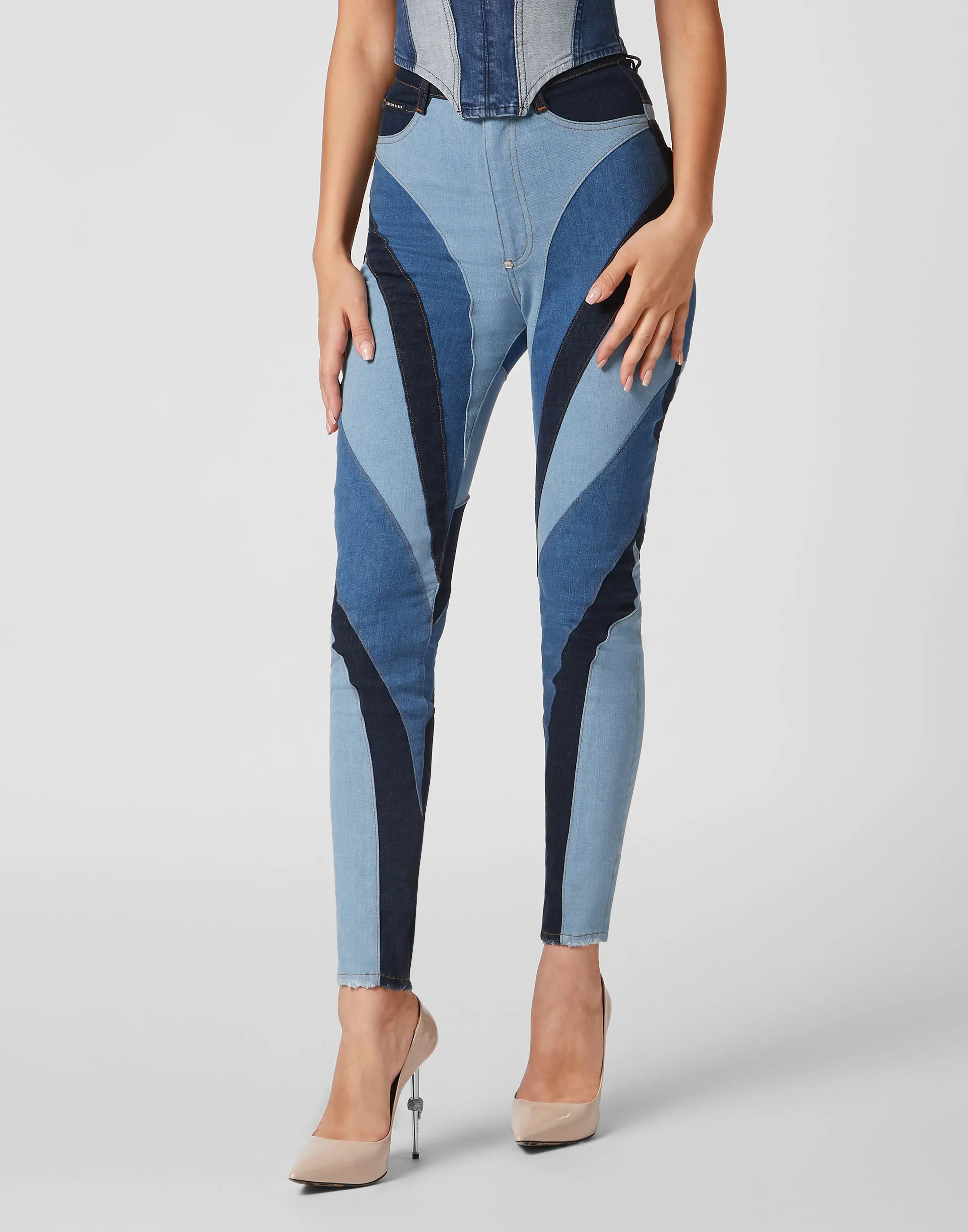 Denim Super High Waist Jeggings Patchwork