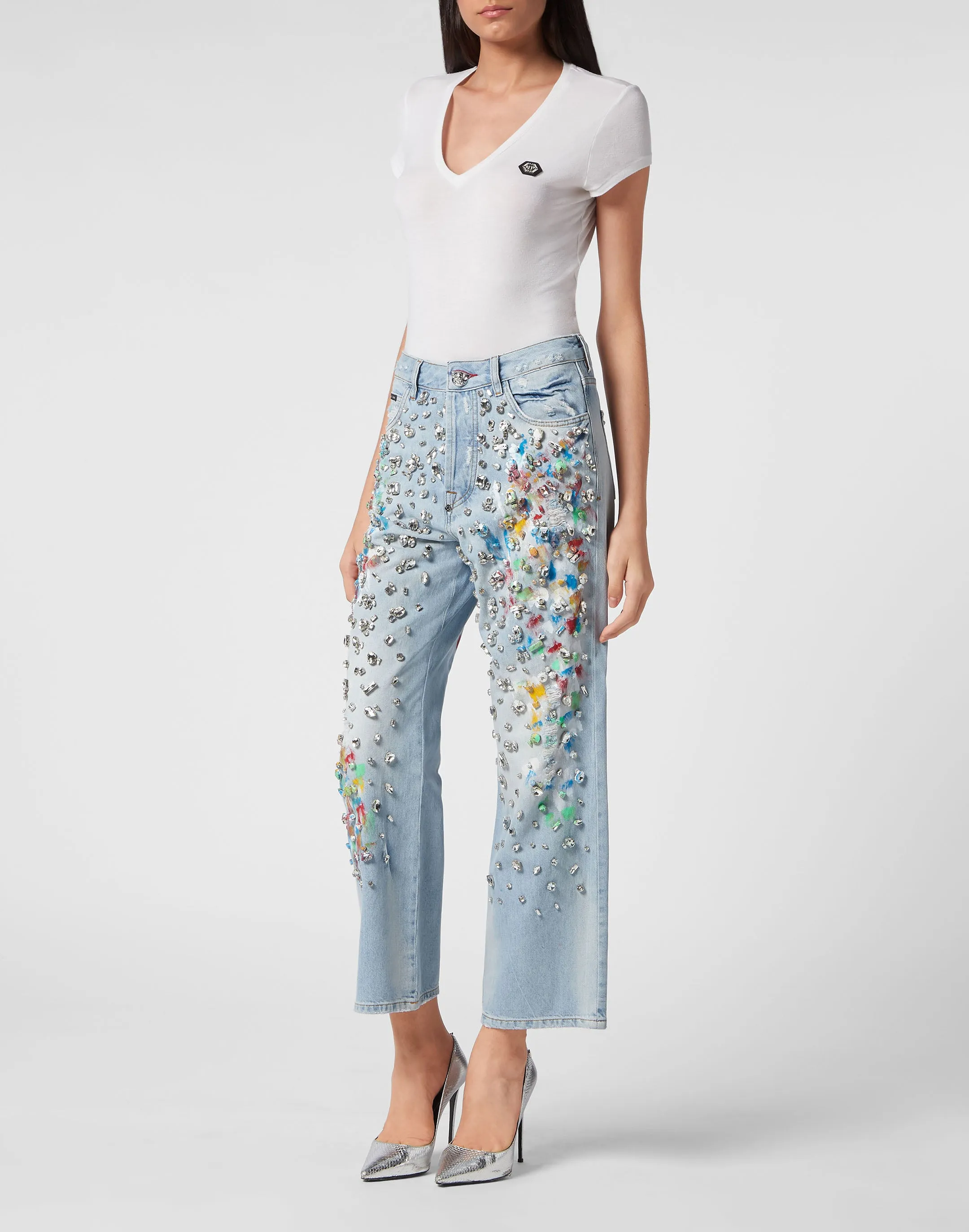 Denim Trousers High Rise Fit Crystal