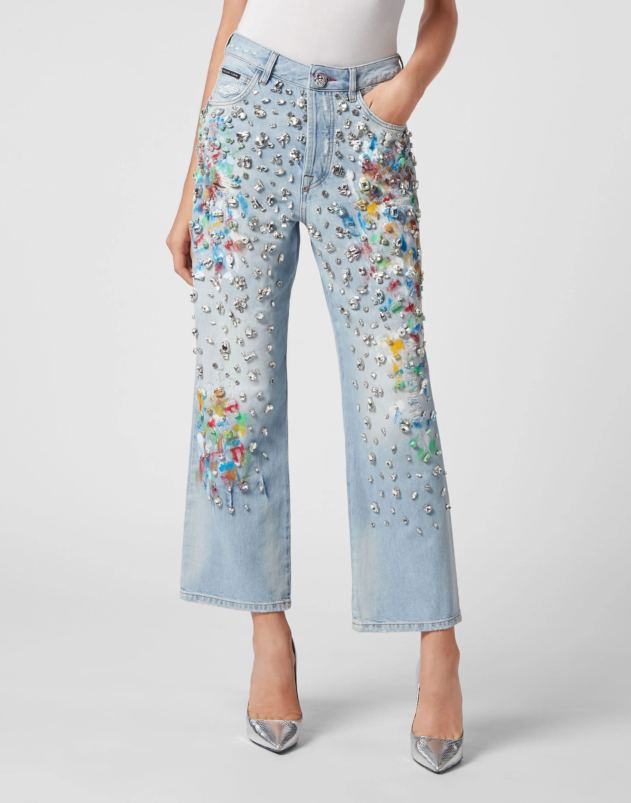 Denim Trousers High Rise Fit Crystal