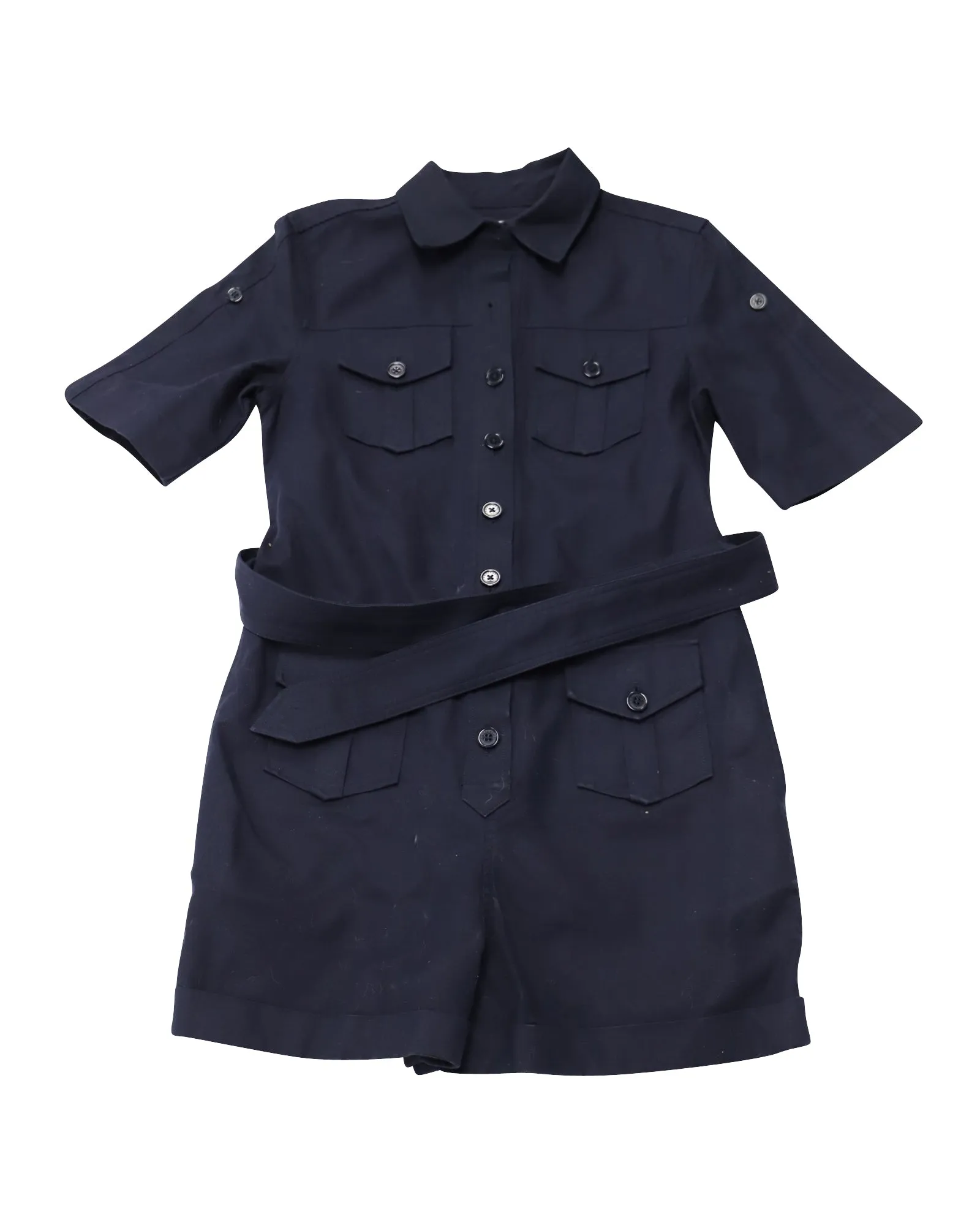 Equipment Paulena Belted Twill Playsuit in Navy Blue Cotton