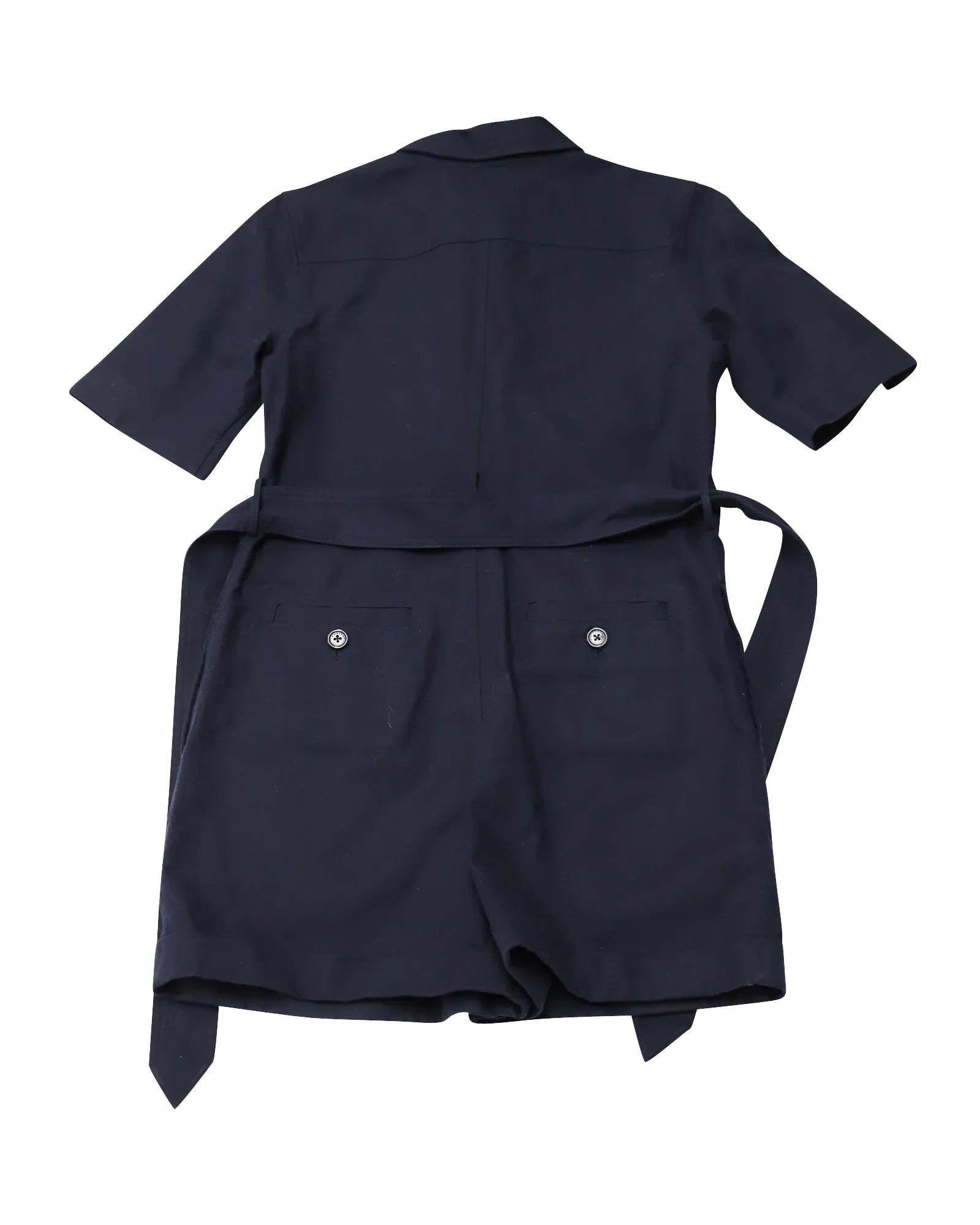 Equipment Paulena Belted Twill Playsuit in Navy Blue Cotton