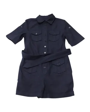 Equipment Paulena Belted Twill Playsuit in Navy Blue Cotton