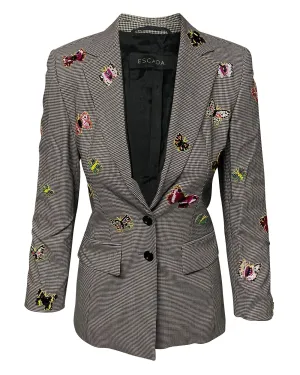 Escada Beaded Houndstooth Trouser Suit Set in Grey Wool