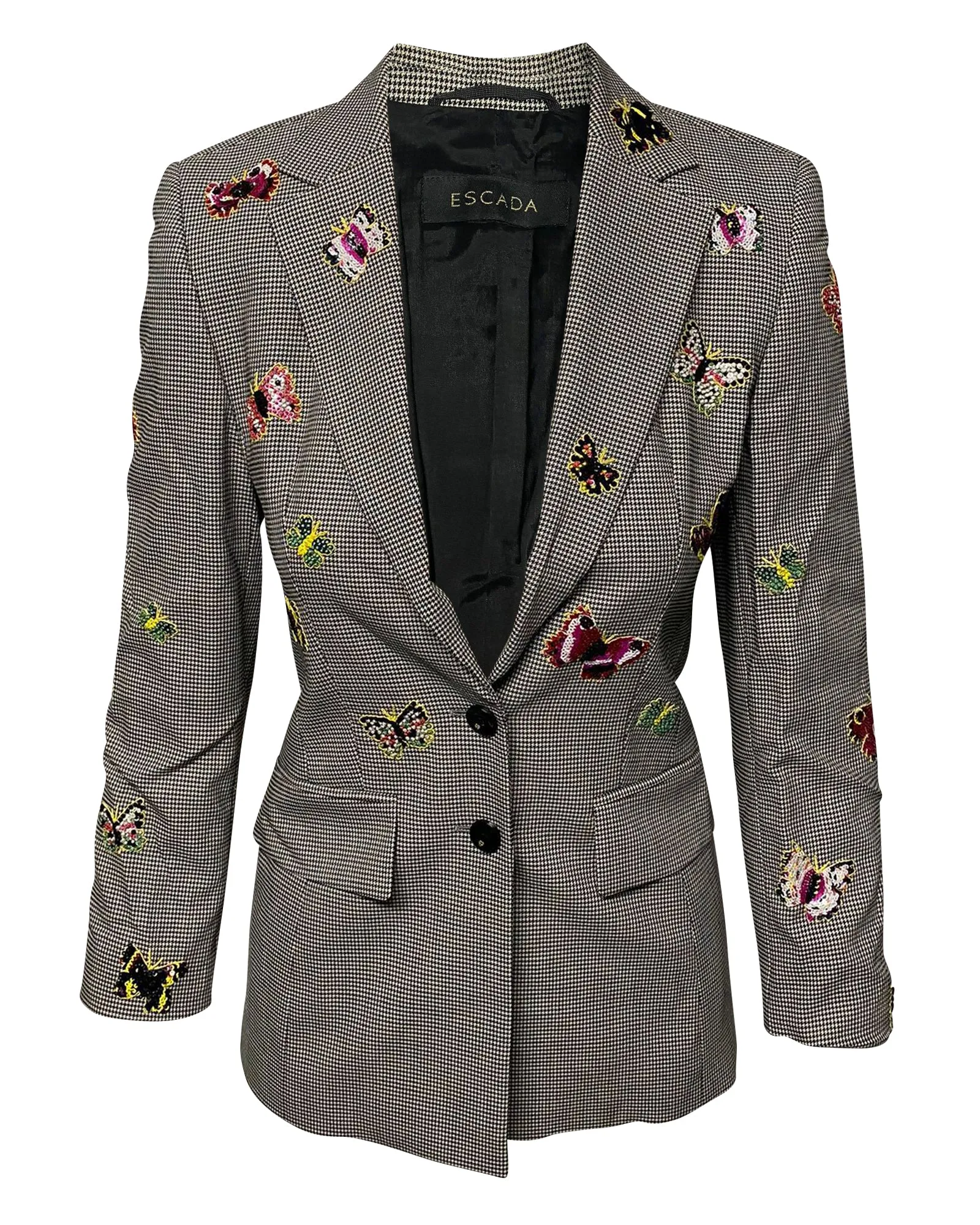 Escada Beaded Houndstooth Trouser Suit Set in Grey Wool