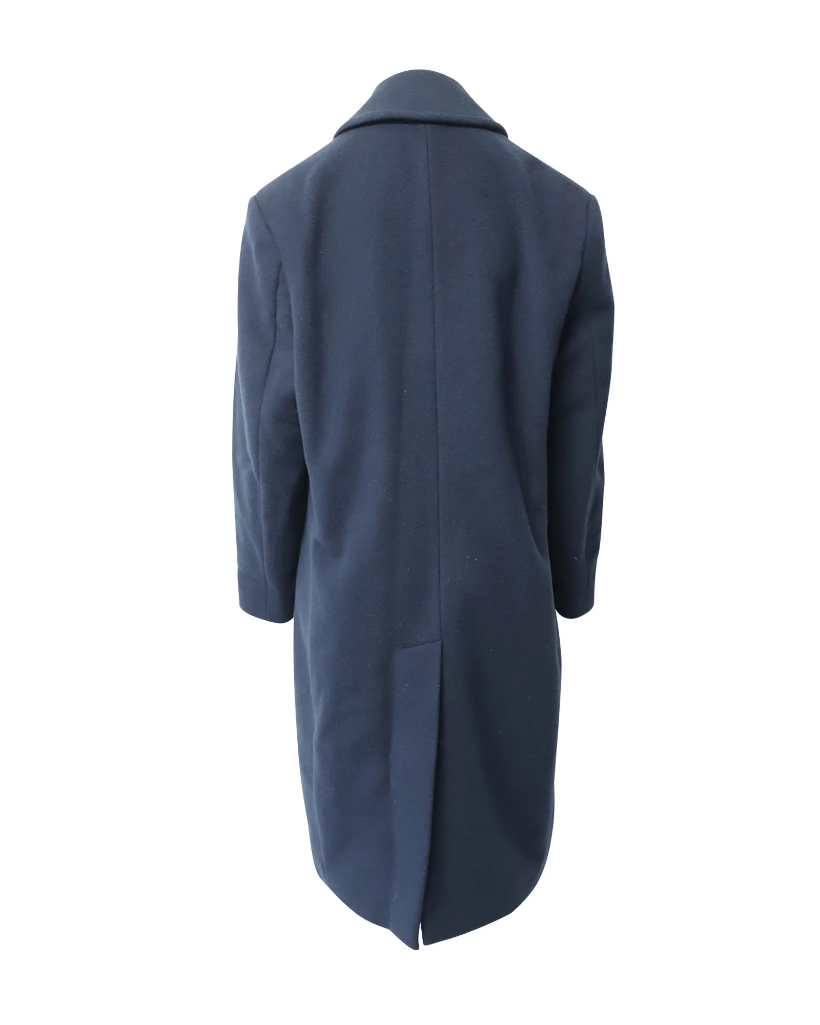 Eytys Long Coat with Zip Pocket in Navy Blue Wool