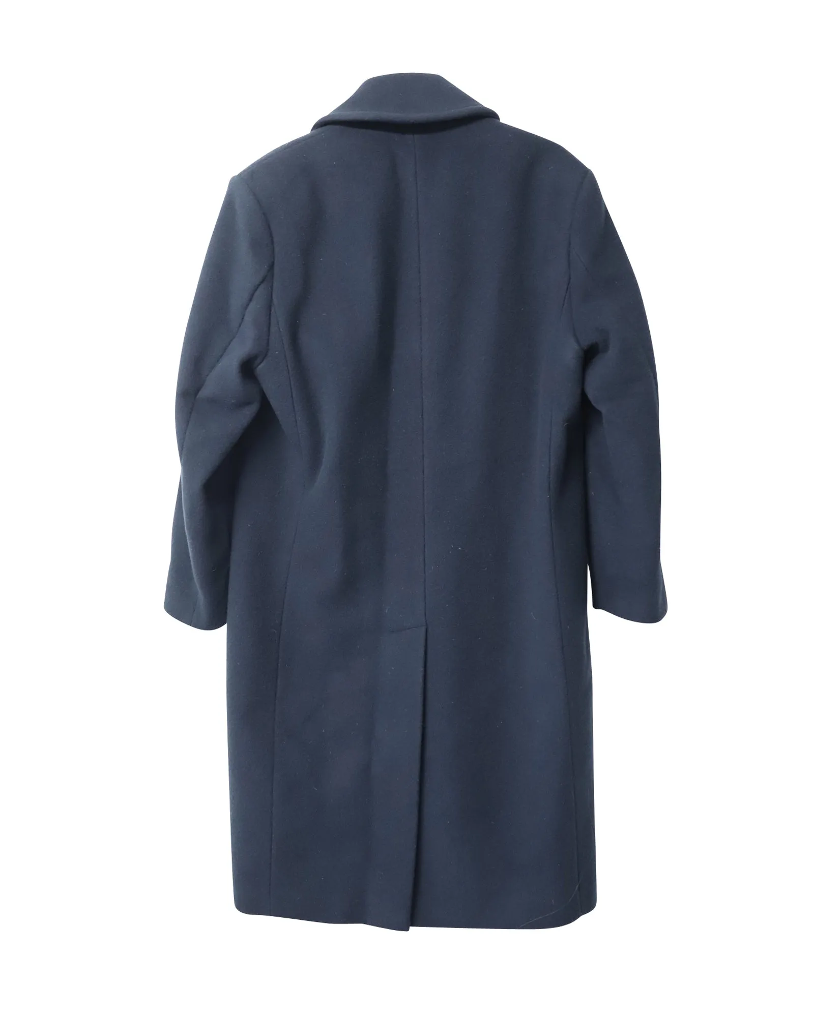 Eytys Long Coat with Zip Pocket in Navy Blue Wool