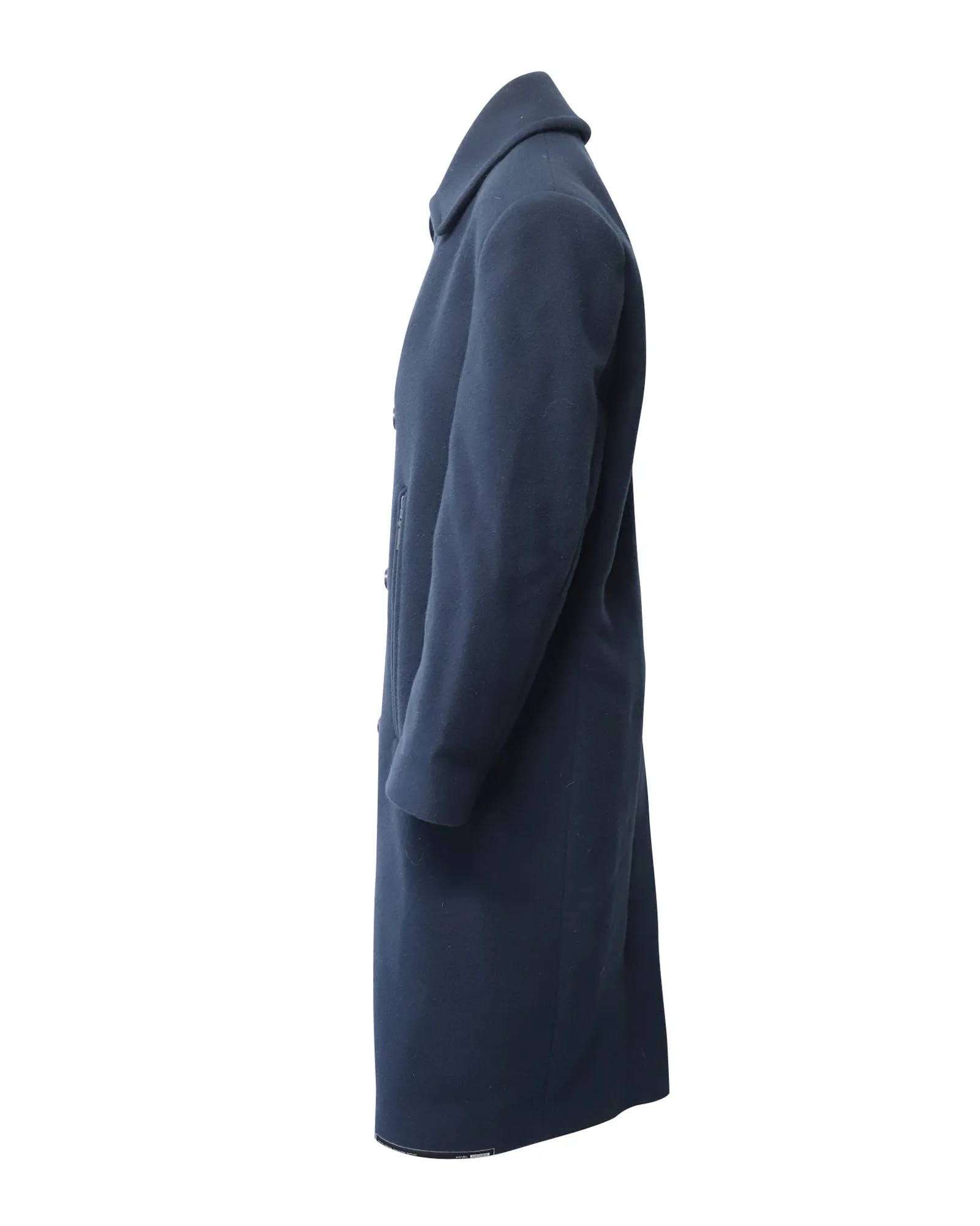 Eytys Long Coat with Zip Pocket in Navy Blue Wool