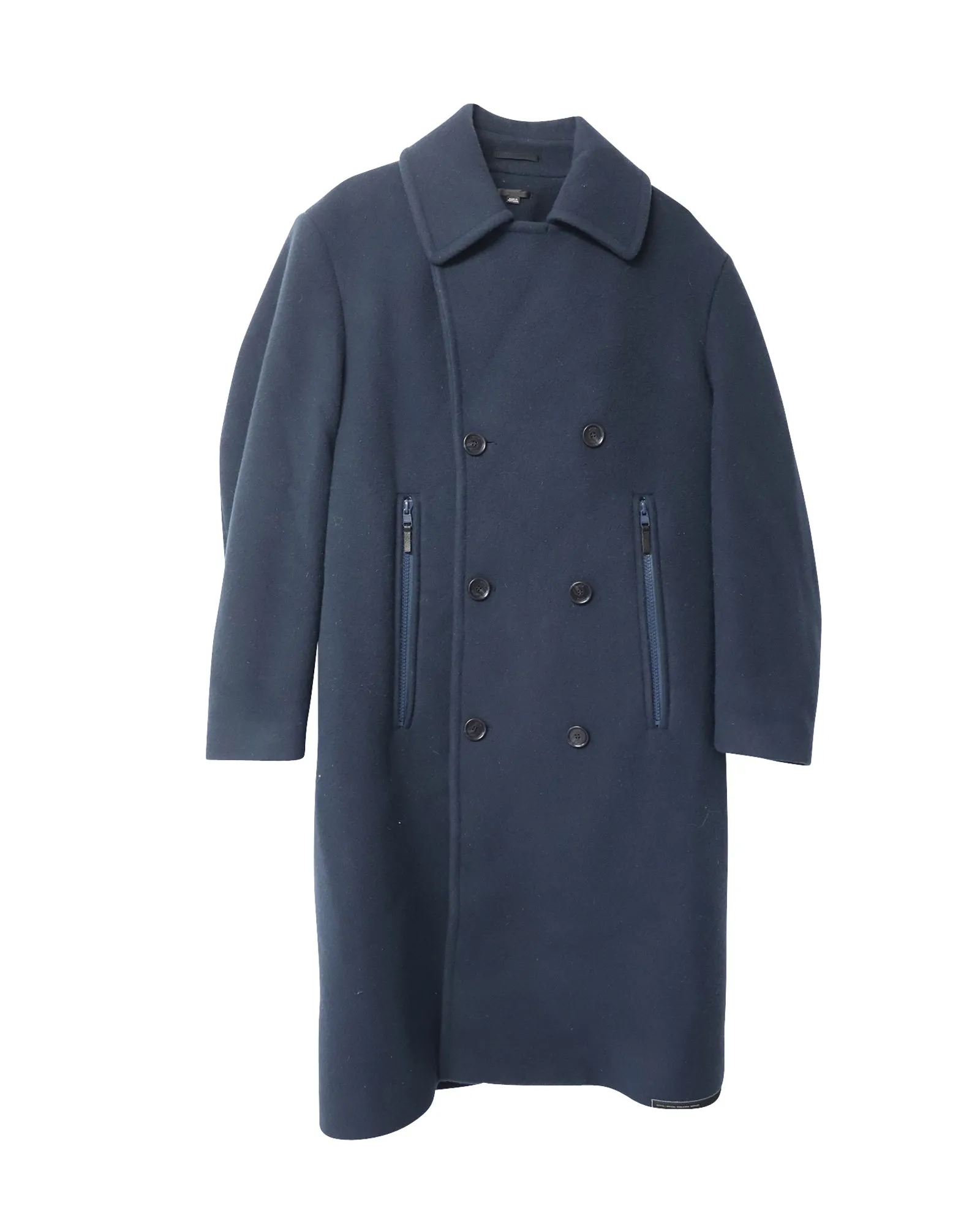 Eytys Long Coat with Zip Pocket in Navy Blue Wool