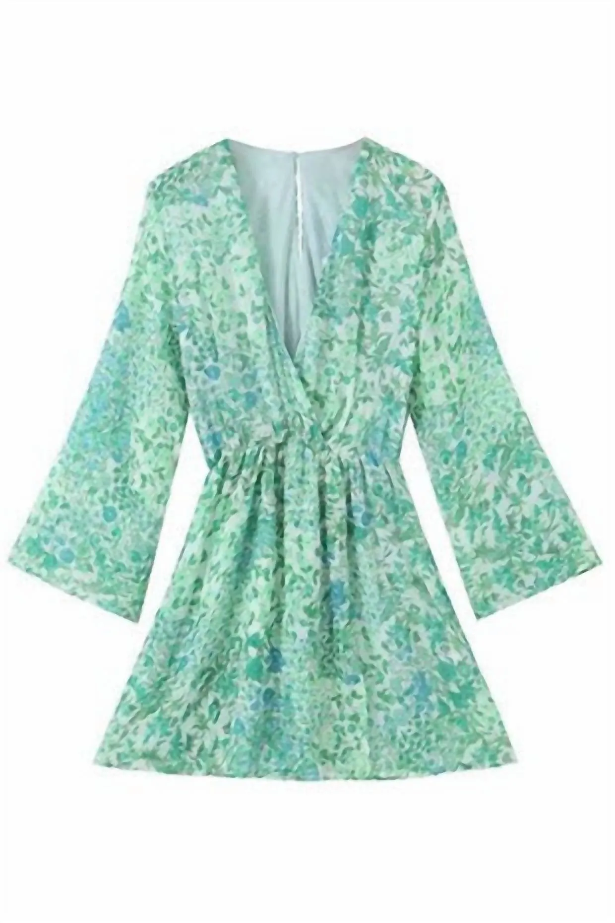 Floral Long Sleeve Romper In Green