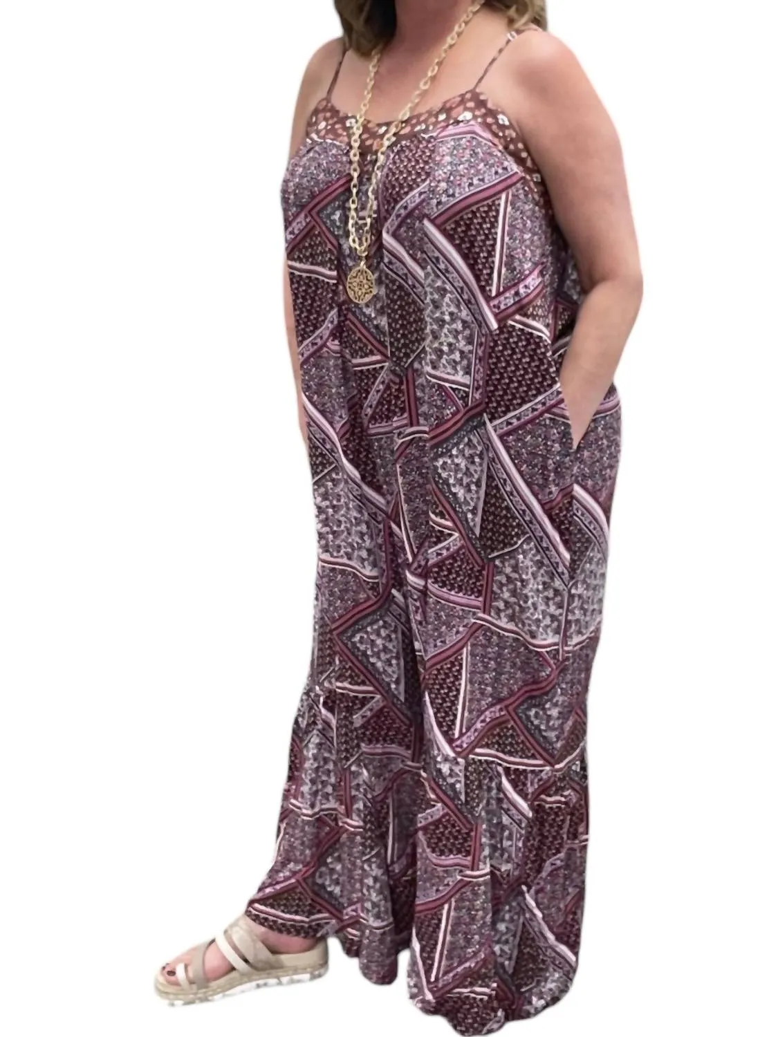 Floral Strappy Jumpsuit In Mauve