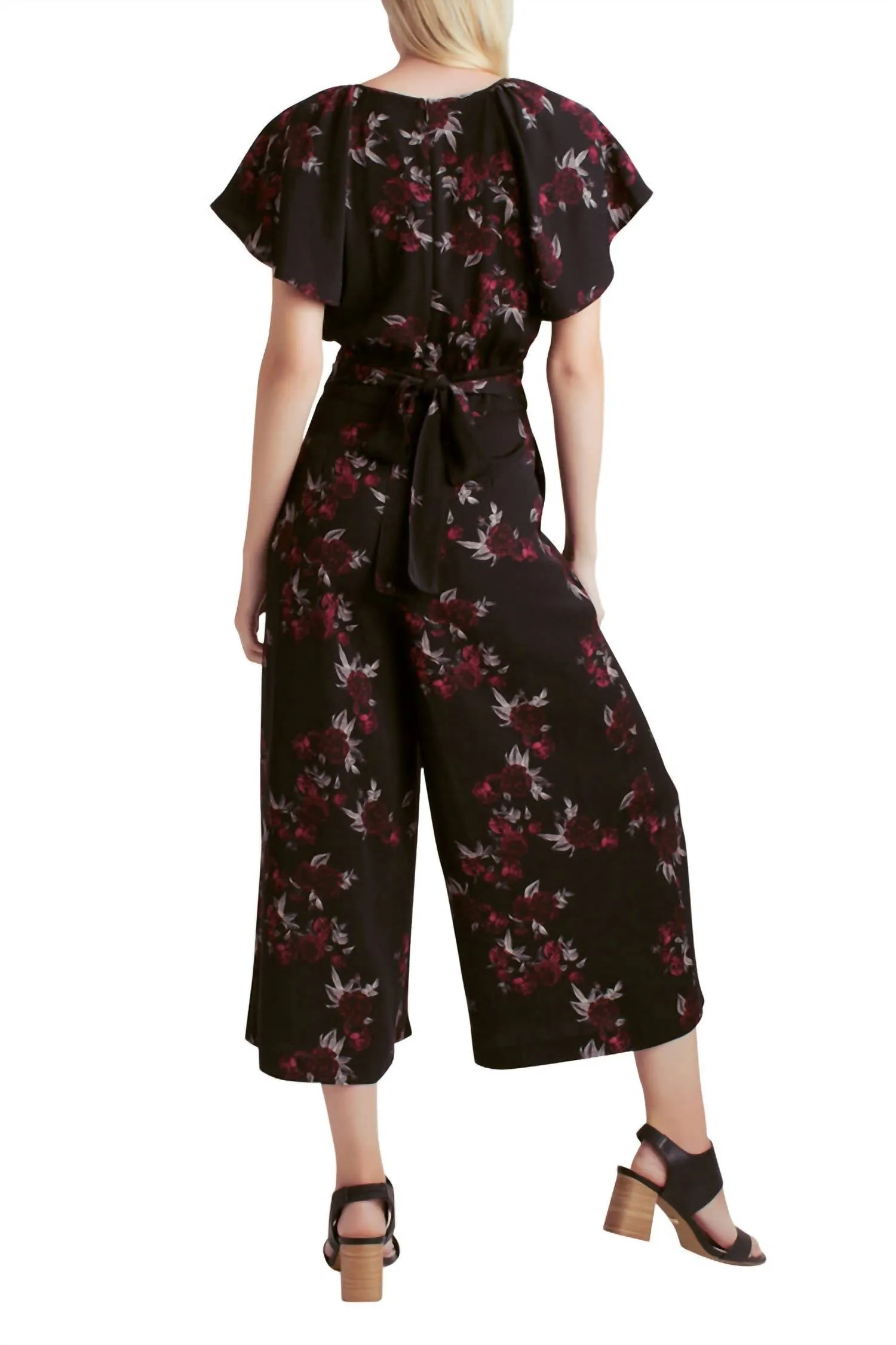 Flutter Sleeve Belted Jumpsuit In Black
