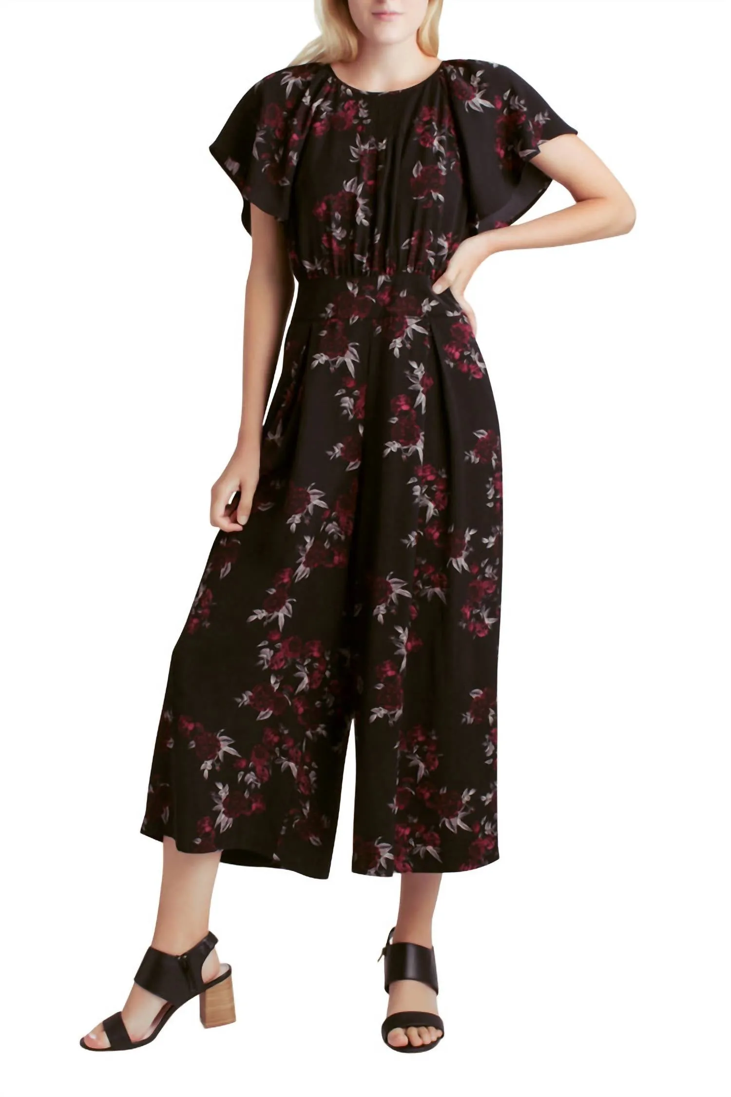 Flutter Sleeve Belted Jumpsuit In Black