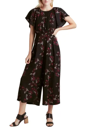 Flutter Sleeve Belted Jumpsuit In Black