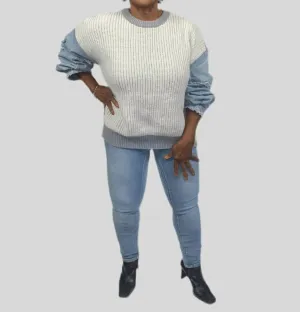 Freia Denim Sleeve Sweater In Denim/grey