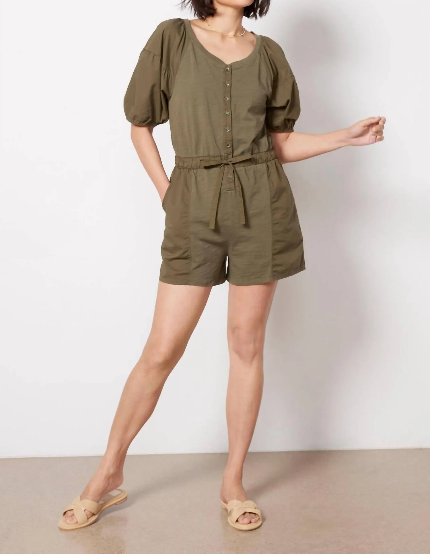 Garner Combo Romper In Olive Green