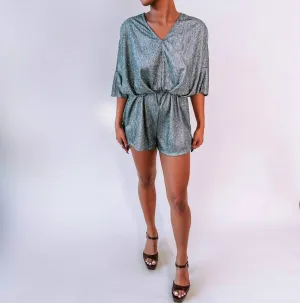 Glitter V-Neck Romper In Silver