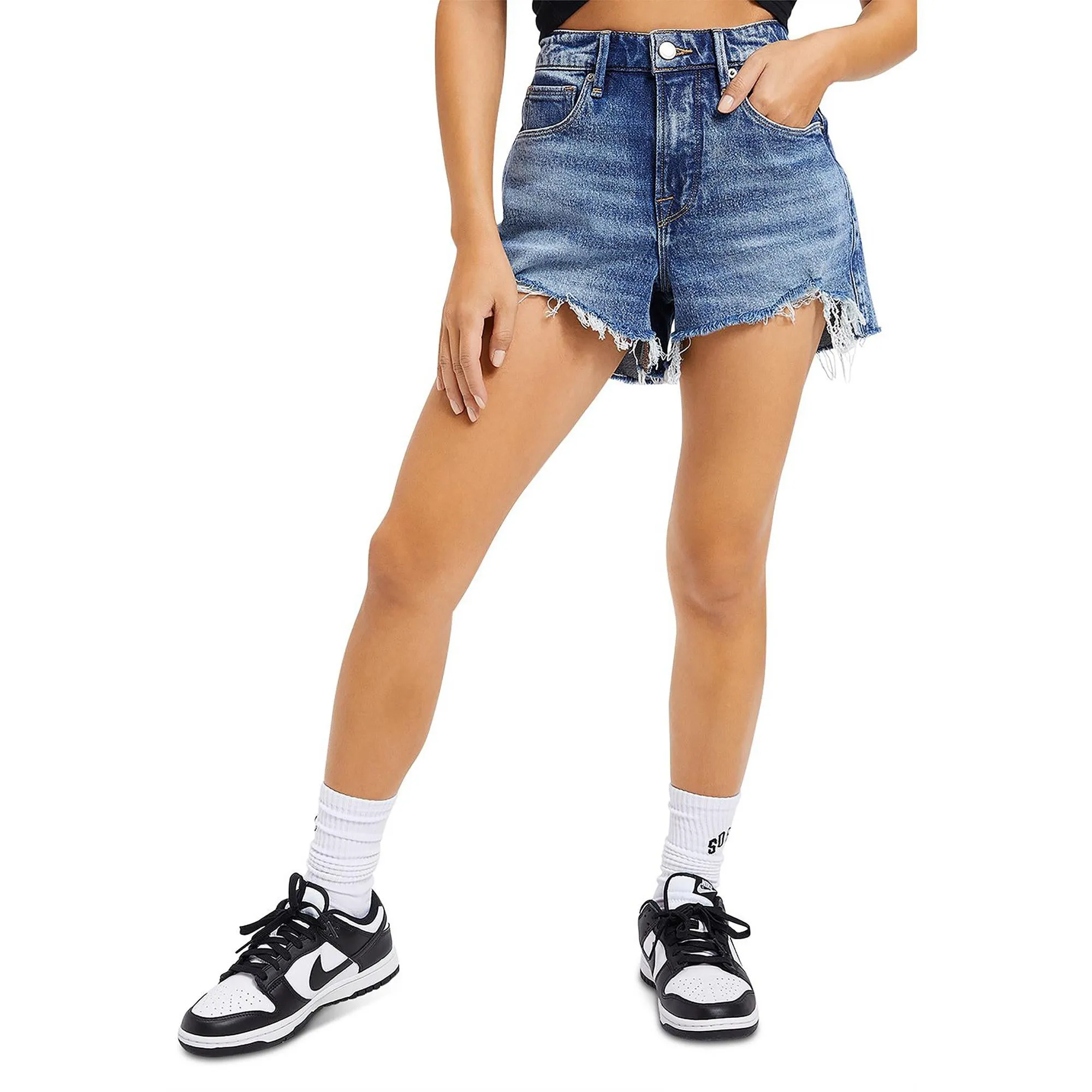 Good Girlfriend Womens Denim Frayed Hem Denim Shorts