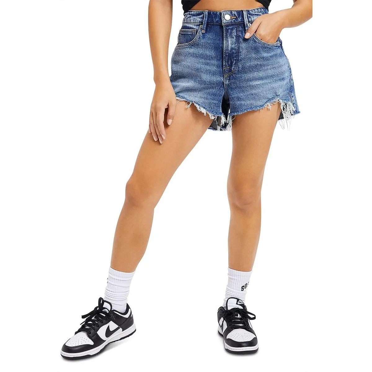 Good Girlfriend Womens Denim Frayed Hem Denim Shorts