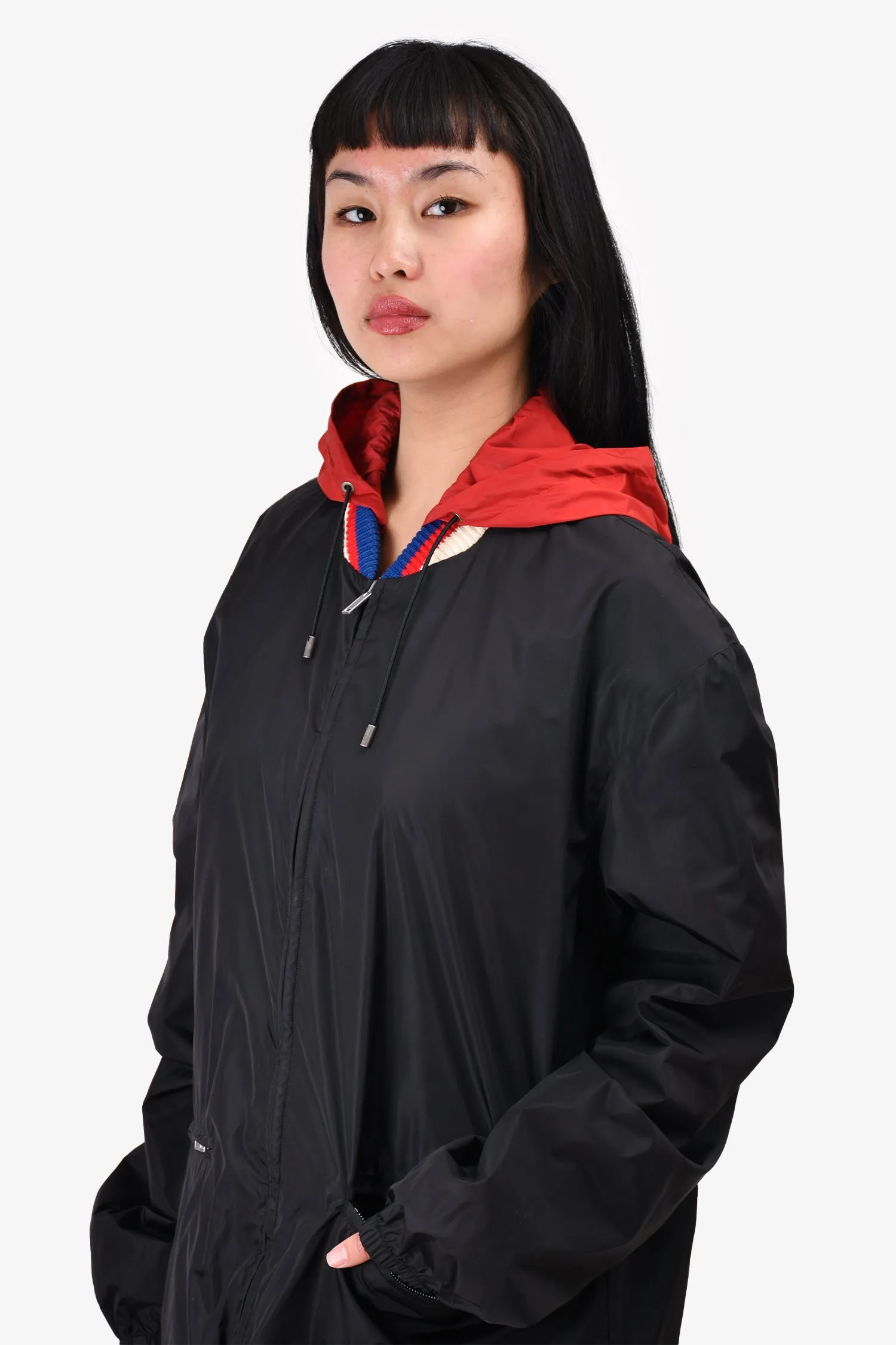 Gucci 2017 Black/Red Removable Hood Logo Printed Rain Jacket Size 54 Mens