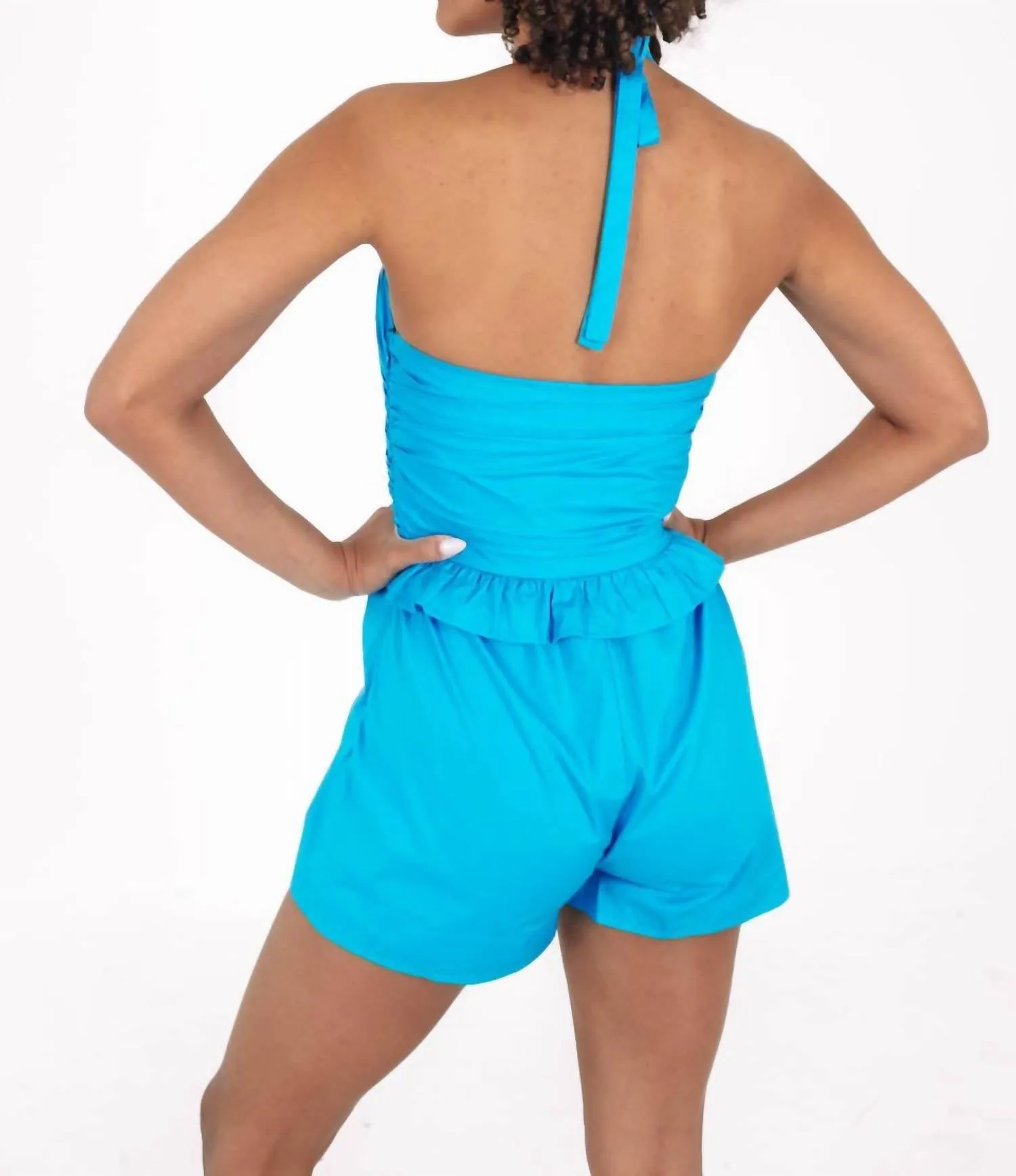 Halter Neck Romper In Blue Hues