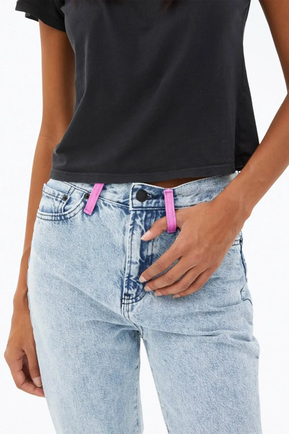 Hand-Painted High-Rise Tapered Jeans In Light Blue