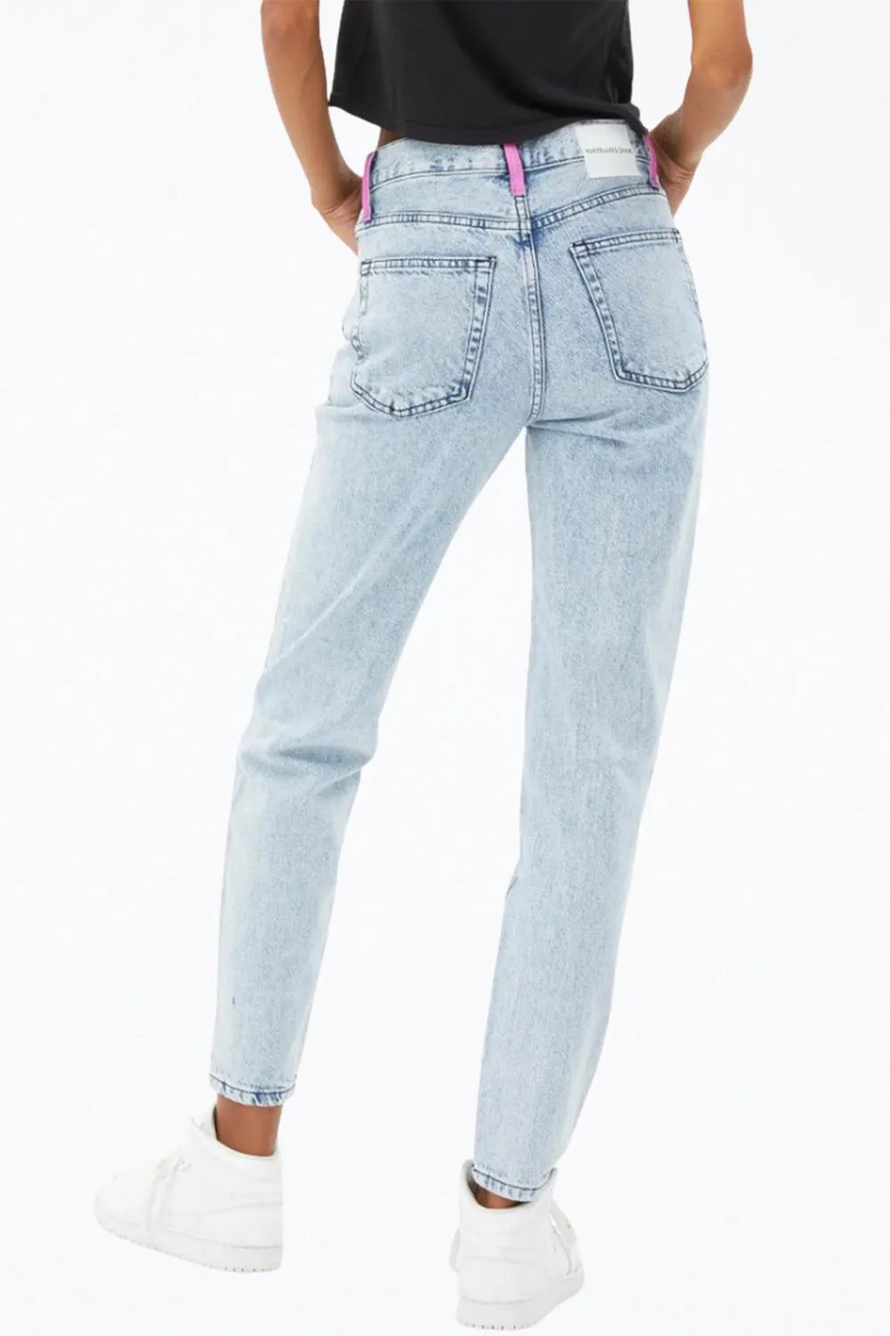 Hand-Painted High-Rise Tapered Jeans In Light Blue