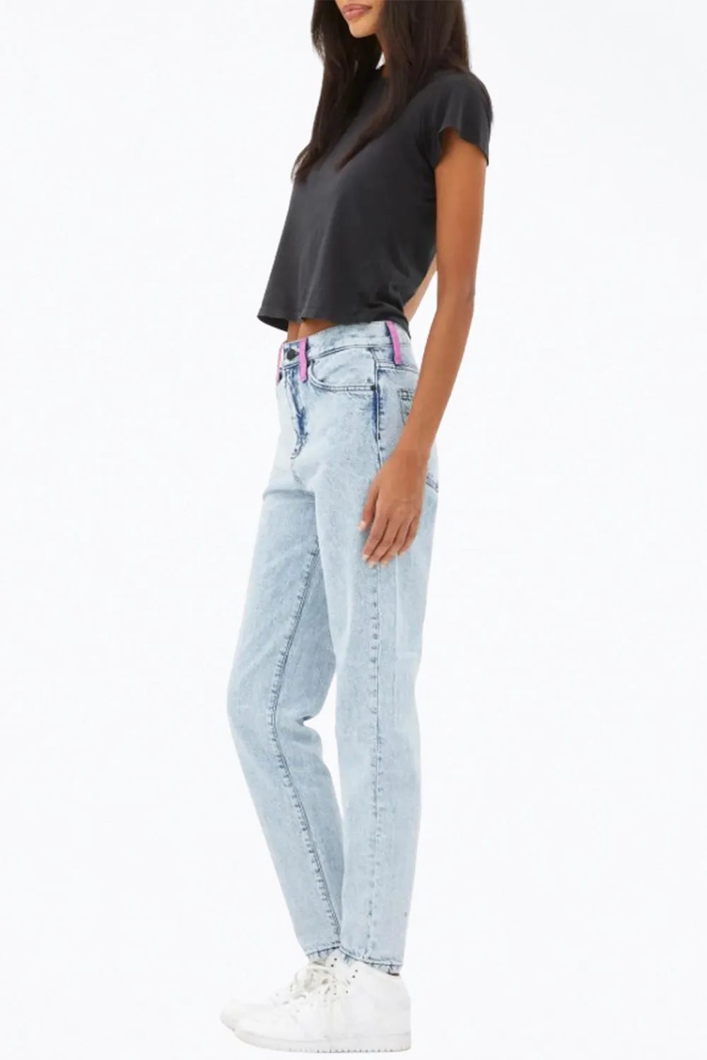 Hand-Painted High-Rise Tapered Jeans In Light Blue
