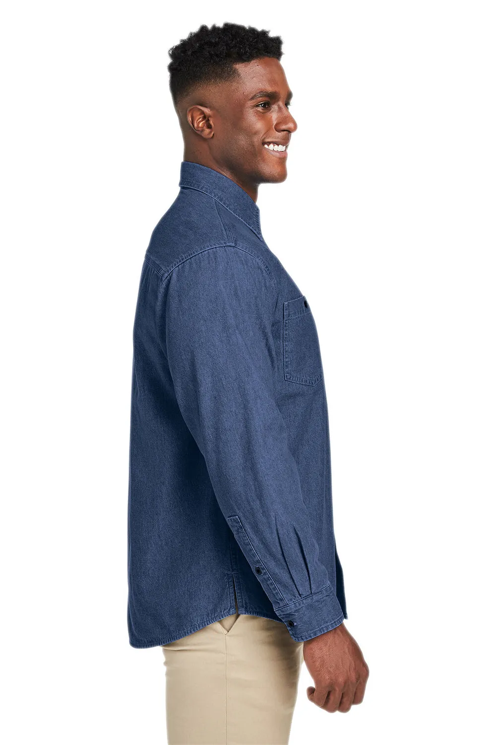 Harriton Mens Button Down Denim Shirt Jacket - Dark Denim Blue