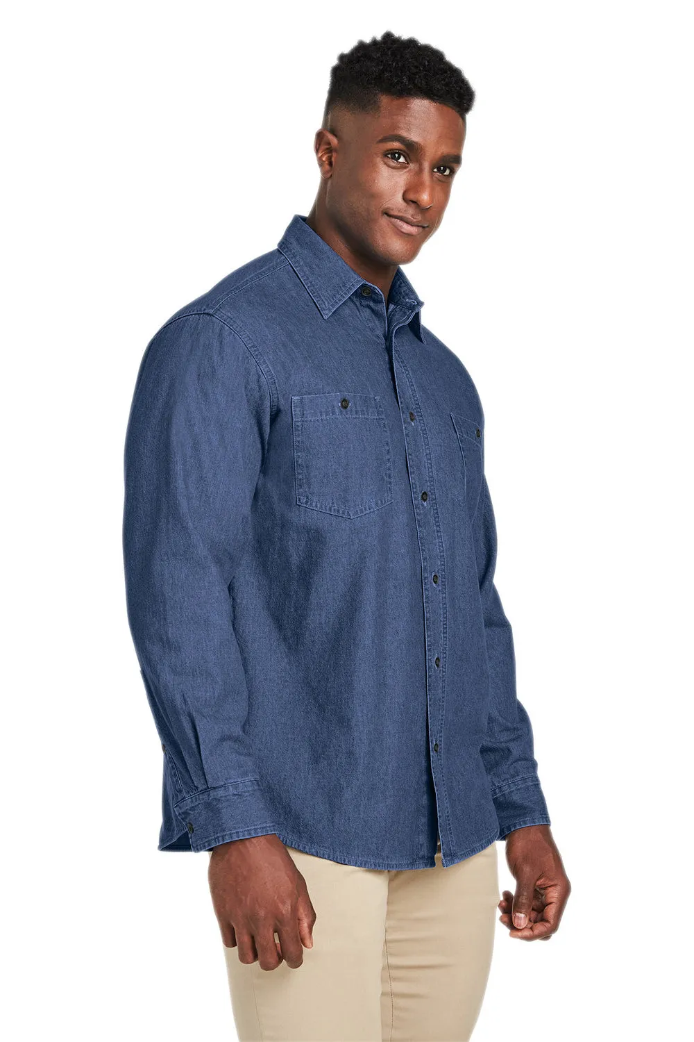 Harriton Mens Button Down Denim Shirt Jacket - Dark Denim Blue