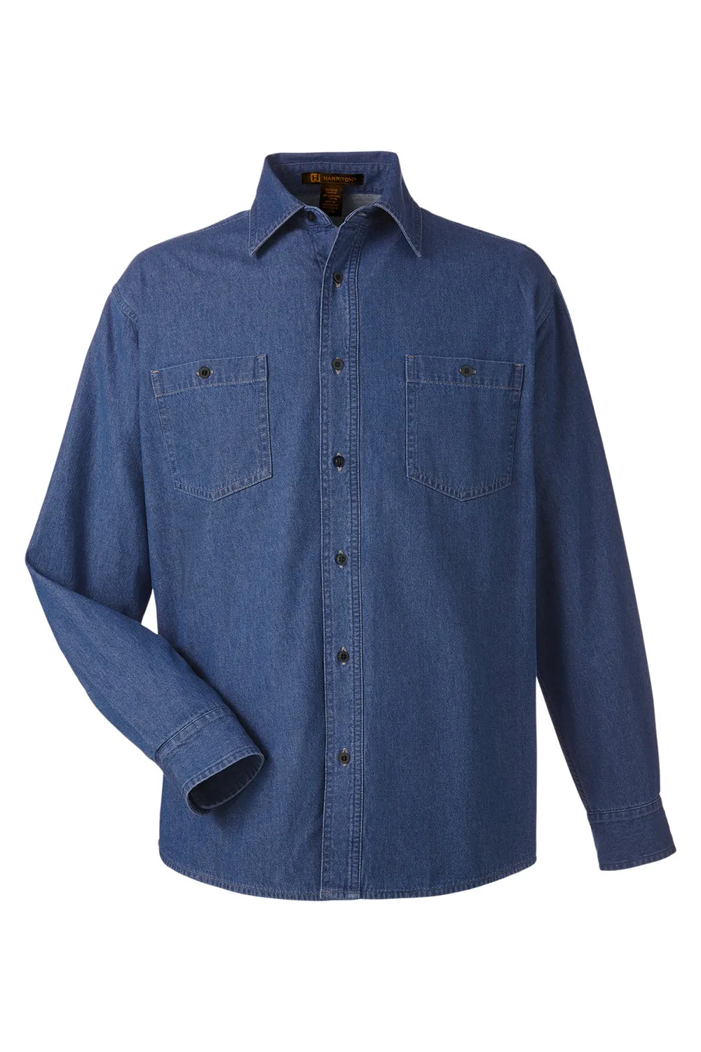 Harriton Mens Button Down Denim Shirt Jacket - Dark Denim Blue
