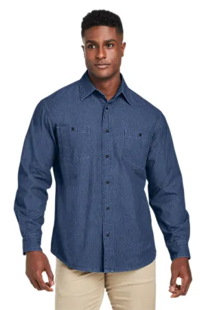 Harriton Mens Button Down Denim Shirt Jacket - Dark Denim Blue