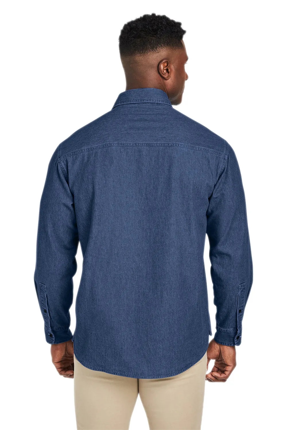 Harriton Mens Button Down Denim Shirt Jacket - Dark Denim Blue