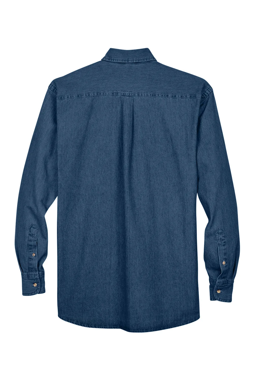 Harriton Mens Denim Long Sleeve Button Down Shirt w/ Pocket - Dark Denim
